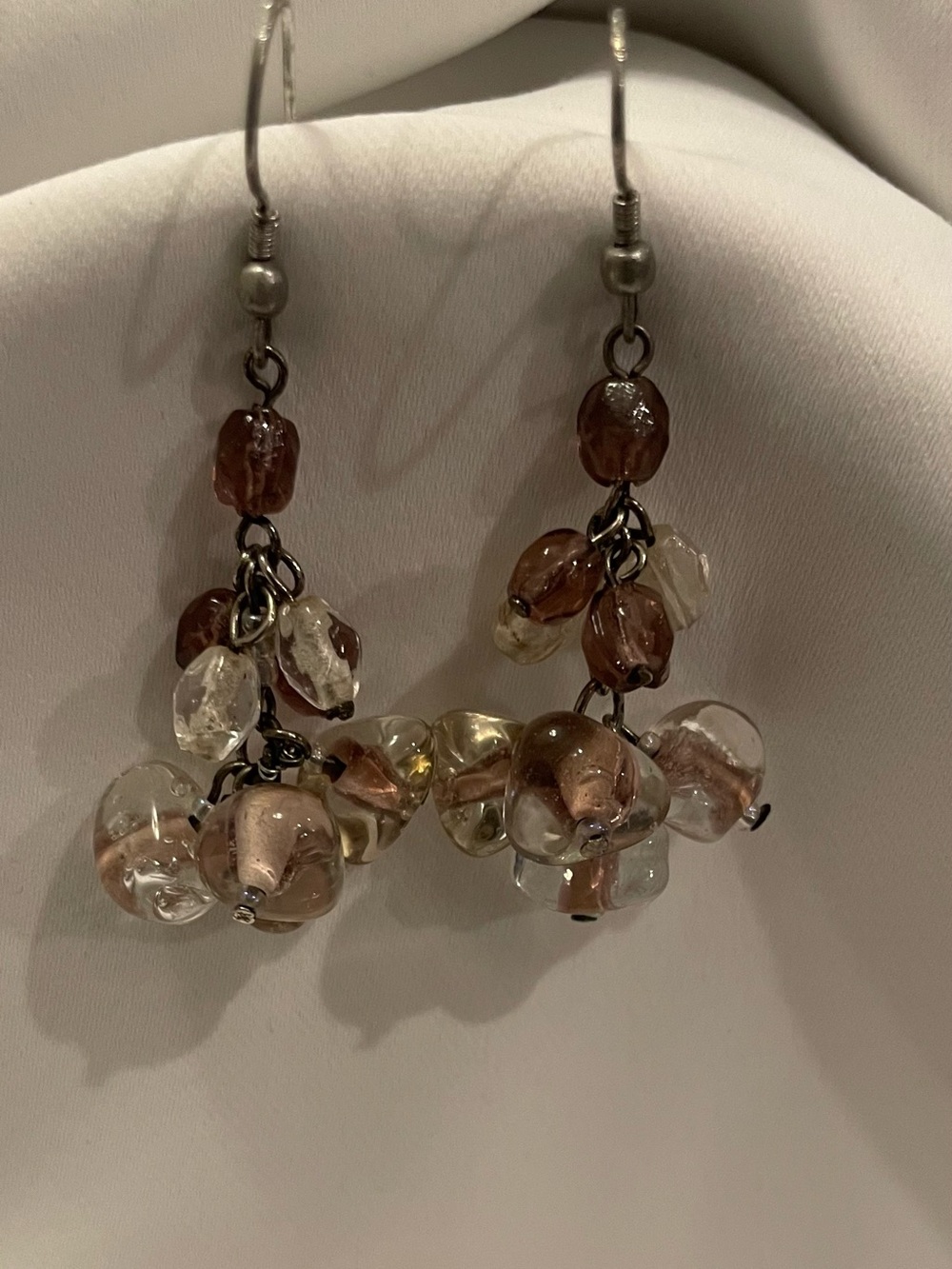 Vintage Y2K Amber Brown Glass Bead Cluster Dangle Earrings Whimsigoth Boho